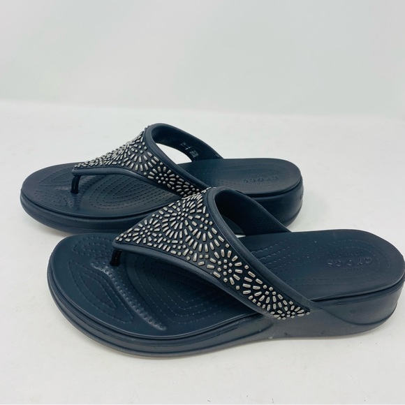 Crocs Monterey Diamante Wedge Flip Flop Sandals Size 10 - Picture 4 of 8